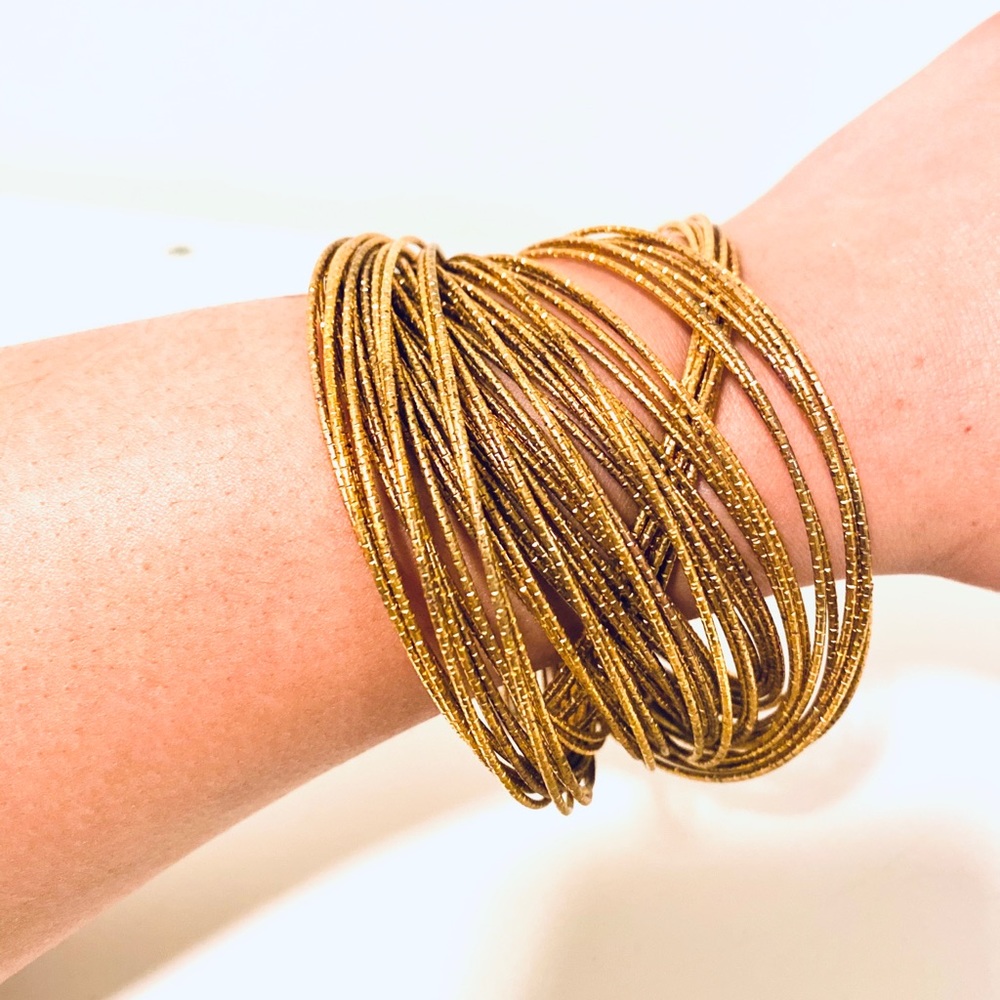 Gold Multi Strand Rolling Bracelet Statement Bangle